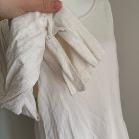 Free People Cream Tied Cold Shoulder Asymmetrical Mini Shirt Dress Women M Boho - Picture 3 of 9